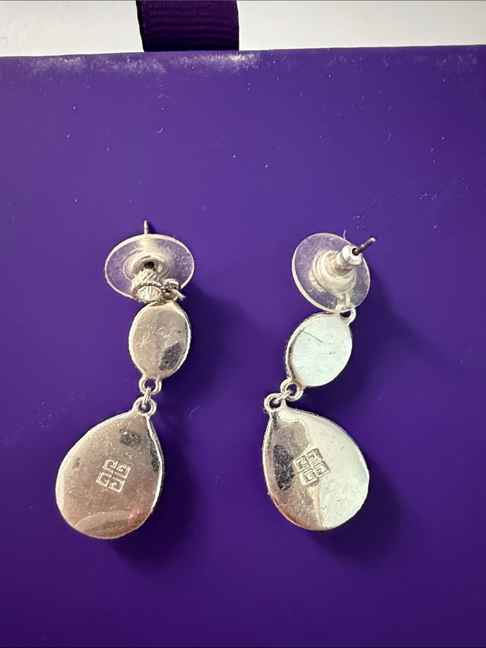 Silver Drop Dangle Earrings - Branded Logo Accent